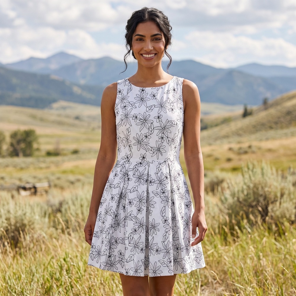 Danny & Nicole 50948M Fit & Flare Dress Womens 18 White Black Floral